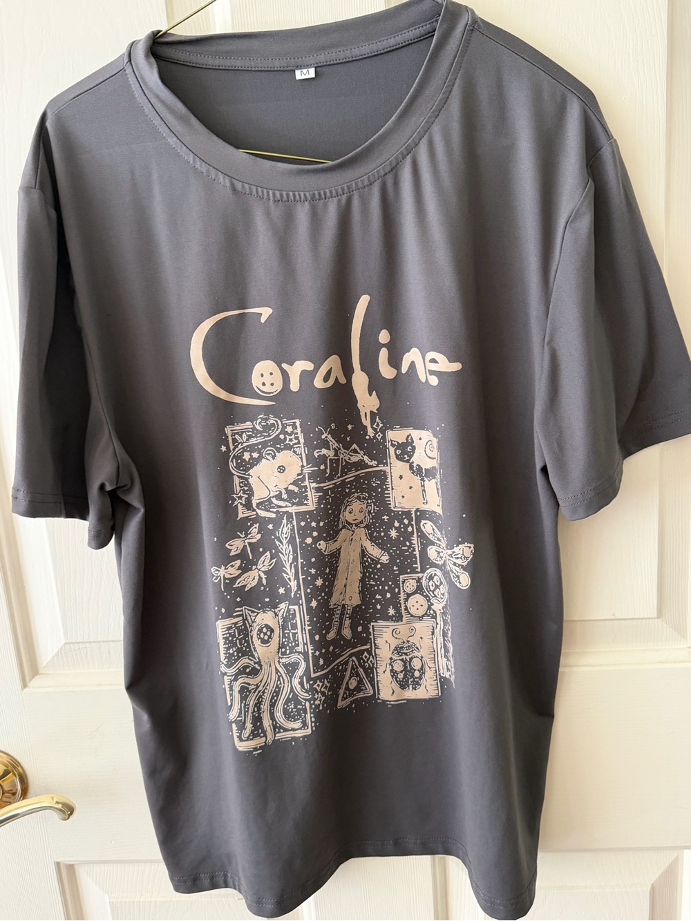 Coraline Graphic Tee - Gray with Cream Print- M